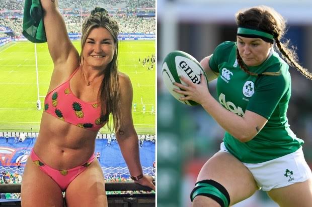 Female rugby star strips to her undies in the stands after Rugby World Cup loss
